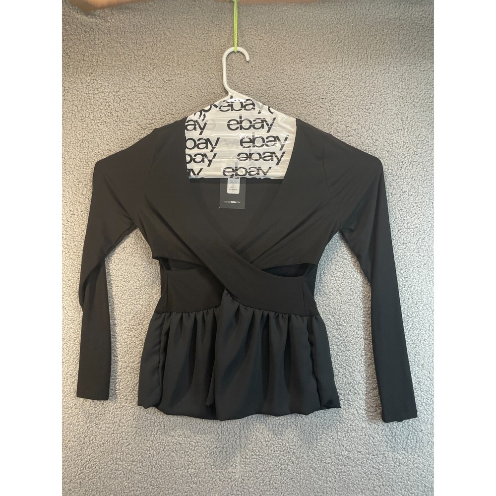 Fashion‎ Nova Deep Down Peplum Top 189274 Black New with Tag Size Large
